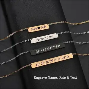 Customized Stainless Steel 316L Horizontal Bar Necklace Personalized Name Pattern DIY Pendant Necklaces Of Custom For Unisex