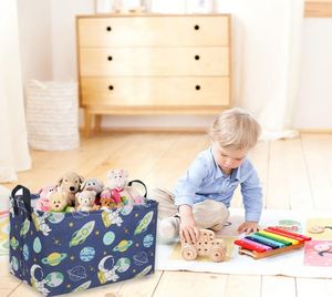 Blue Space Astronaut <b>Rectangle</b> Storage Basket Cute Canvas Organizer <b>Bin</b> for Pet/Children Toys, Books, Clothes - Product Image 2