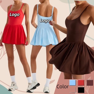 Kolsuz çıplak duygu kare boyun u-şekilli geri güzellik pileli tenis elbise iç cebi ile Golf Yoga pilili tenis elbise - Product Image 1