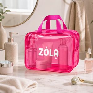Custom Logo Pink <b>Transparent</b> PVC Cosmetic <b>Bag</b> Large Capacity Waterproof Toiletry Organizer for Travel - Product Image 2