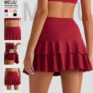 Damen-Sportbekleidung Kurzer Rock mit Doppeltem Lotusblatt-Saum und Taschen Fitness-Tennisrock - Product Image 1