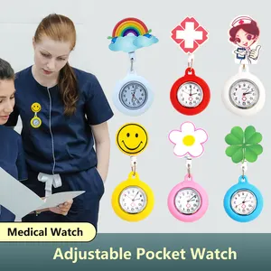 Lovely Colorful Nurses Watch Cartoon Retractable Silicone Portable Watch Brooch Pendant Hanging Medical Nurse Hospital Watches