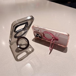 เคสโทรศัพท์พรีเมียมจากโรงงาน โปร่งใส ประดับกลิตเตอร์ วัสดุ PC พร้อมกรอบเลนส์และขาตั้งแม่เหล็ก สำหรับ iPhone 13 14 15 16 17 Pro Max - Product Image 3