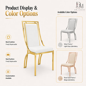 Chaise de mariage de luxe en acier inoxydable doré, dossier incurvé et rembourrée, pour banquets d'hôtel et lieux événementiels (vente en gros) - Product Image 4