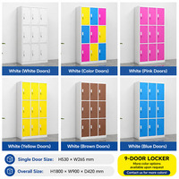 Casier en acier coloré à 9 portes pour école, bureau, salle de sport, dortoir, avec portes sécurisées, trous de ventilation et structure métallique compacte