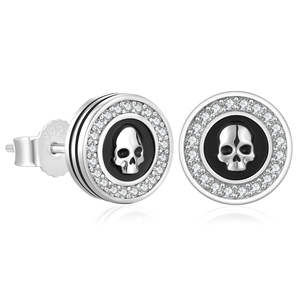 Pendientes hipoalergénicos con forma de calavera para orejas sensibles, plata 925, esmalte negro, circonita cúbica transparente 5A, sin níquel, ajuste cómodo. - Product Image 1