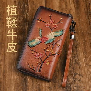 Ando Bag Portefeuille long zippé en cuir de vachette gaufré motif floral Crane pour femme - Product Image 3