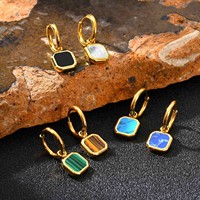 Anting Batu Permata Alami Trendi Berlapis Emas 18K dengan Batu Onyx Hitam dan Turquoise Unisex dari Baja Tahan Karat untuk Hadiah Ulang Tahun