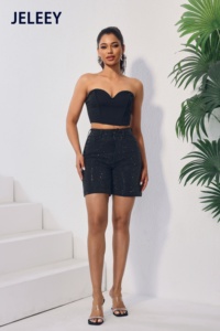 JELEEEY Pantaloncini con paillettes a vita alta con top corto, set estivo sexy da discoteca - Product Image 1
