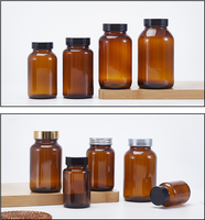 Vente en gros 65ml à 300ml Verre Brun Clair Réactif Médecine Capsule Pilule Bouteille Avec Large Bouche Vis Couvercles