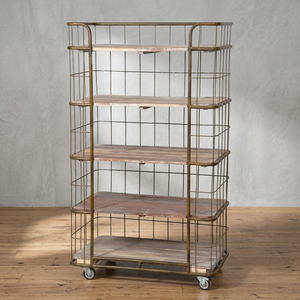Industrial & Vintage Living Room Furniture Iron Metal & <b>Solid</b> Mango <b>Wood</b> Movable Open Book Shelf with Wheels for Apartment - Product Image 3