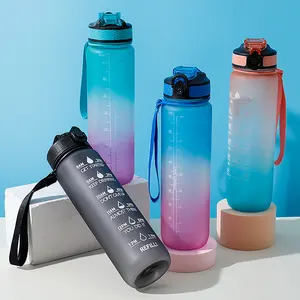 फ्लिप शीर्ष Leakproof BPA मुक्त तेजी से प्रवाह समय मार्कर के साथ 32oz प्रेरक फिटनेस खेल पानी की बोतल