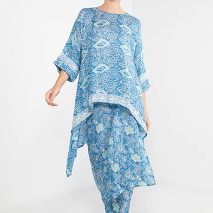 Elegante Completo Due Pezzi Floreale con Motivo <span class=keywords><strong>a</strong></span> Nuvole per Donna, Blusa Stampata e Gonna Lunga, Abbigliamento Islamico Modesto Quotidiano, Set Baju Kurung - Product Image 1