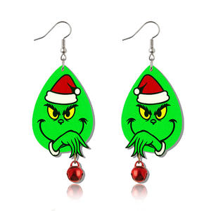 Boucles d'oreilles de Noël Grinch en gros, en cuir PU, motif goutte d'eau, nouvelle mode, imprimé léopard, monstre vert Grinch - Product Image 4