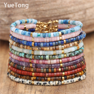 <span class=keywords><strong>Bracciale</strong></span> Sottile da Donna <span class=keywords><strong>in</strong></span> Acciaio Inossidabile con Perline di Pietra Naturale 2x4mm Placcato Oro 18k PVD, Catena Regolabile con Chiusura, Gioiello Curativo all'Ingrosso - Product Image 1