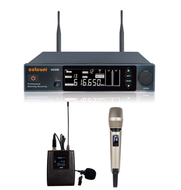 Wireless Microphone System, Metal Wireless Mic Set With Handheld Microphone/BodypackMicrophone