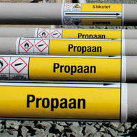 Étiquettes de marquage de tuyau personnalisées hélium gaz combustible extérieur résistance aux produits chimiques/huile/humidité matériau résistant aux intempéries autocollants d'étiquette en vinyle