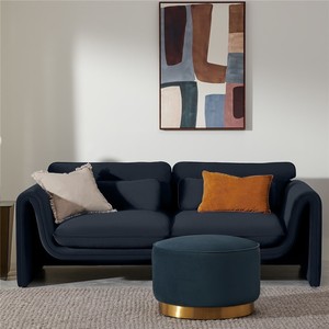 Sofá Semicircular de Tela de Lana de Cordero Crema, Tres Plazas, Tapizado, Diseño Nórdico Minimalista para Sala de Estar - Product Image 3