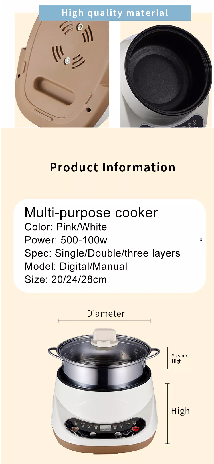 M05 Multi-function 9 IN 1 frying pan cooker food steamer grains cake yogurt mini electric fried pot and rice cooker