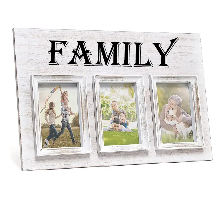 White Wash Rustic Farmhouse 3 Photo Collage Wood Picture Frame