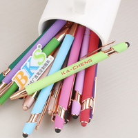 Stylo bille de luxe BKS en métal rose doré avec écran tactile doux, logo personnalisé, largeur d'écriture 1,0 mm, impression UV, grip en caoutchouc