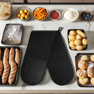 Gants de four en coton biologique imprimé avec maniques en silicone à double couche résistantes à la chaleur pour barbecue et utilisation comme tablier - Product Image 4