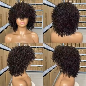 Peluca <span class=keywords><strong>Afro</strong></span> Rizada Mongol con Flequillo, Peluca Frontal de Encaje Transparente HD 13x4, Peluca de Cabello Humano 100% Rizado - Product Image 6