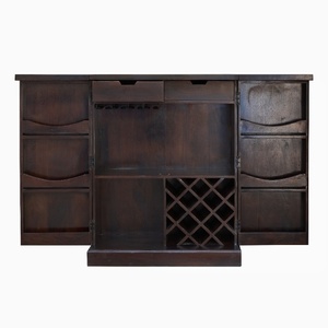 Mueble Bar de Madera Maciza Tallado a Mano con Detalles de Latón Grabado en Forma de Diamante y Adornos de Azulejos Artísticos - Mueble para Licores Artesanal Indio - Product Image 4