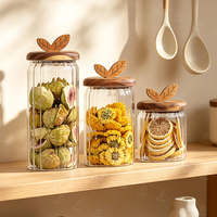 Pot de conservation en verre OEM ODM avec couvercle en bois d'acacia, boîte hermétique en verre côtelé pour le thé, le café, les grains, le sucre et les aliments