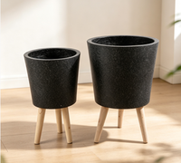 Ensemble de 2 jardinières coniques sur trépied, pot de fleurs en ciment avec support en bois