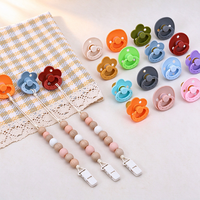Ensemble de sucettes pour bébé en forme de fleur multicolore et bouclier rond avec chaîne de sucette en silicone et perles en bois, clip pour nouveau-né, OEM