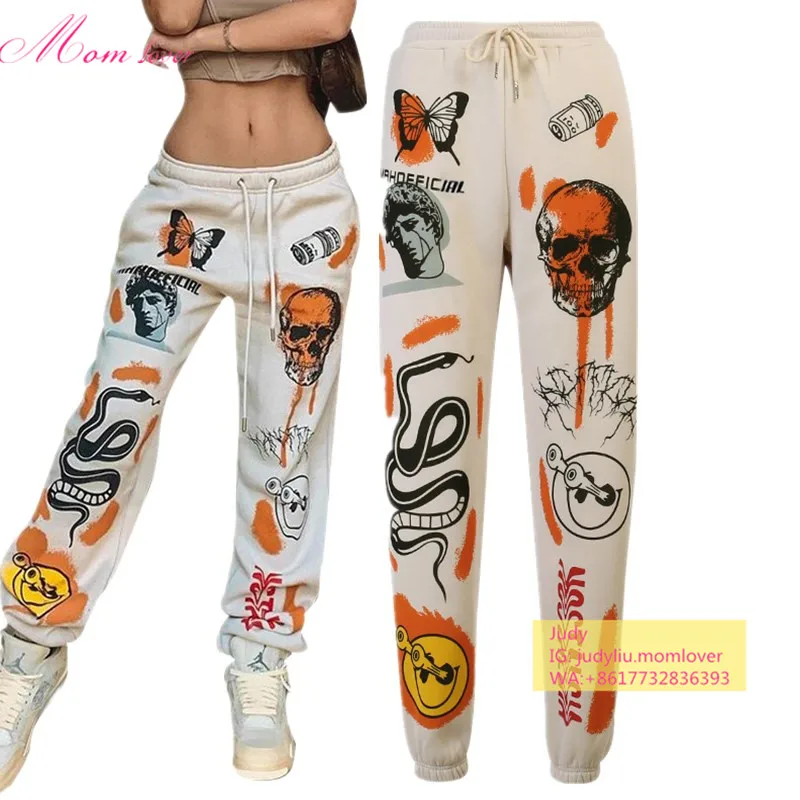 Осенняя женская одежда 2021, женские тренировочные штаны большого размера, дизайнерские штаны для бега с рисунком, тренировочные штаны для женщин