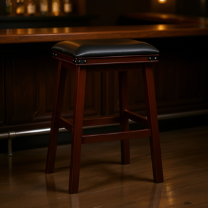 <b>Bar</b> <b>Stool</b> 30 In Espresso Finish Wood Frame <b>Black</b> <b>Leather</b> Seat Traditional Design Home <b>Bar</b> Furniture - Product Image 2