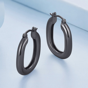 Pendientes de Aro con Baño de Plata Negra, Joyería Clásica Unisex, Diseño Redondo Simple, Accesorio de Moda - Product Image 3