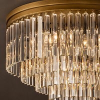 Plafonnier rond à 5 lumières en laiton massif avec cristaux K9, prisme en laiton à étages pour villa, salon, personnalisable