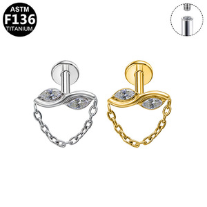 <b>Titanium</b> <b>Stud</b> Earrings Flower Chain Dangle G23 Alloy Ear Jewelry For Piercing ASTM F136 - Product Image 5