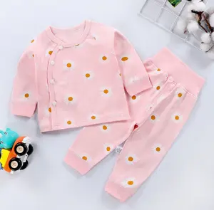 Produtos do bebê de todos os tipos pijamas simples 100% algodão em branco tops e calças bonito crianças conjuntos de pijama cor sólida