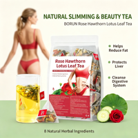 OEM ODM Thé aux feuilles de lotus, rose et hawthorn 150g (5x30 sachets) – Aide à la perte de graisse, protège le foie, purifie les intestins, nourrit la beauté 24