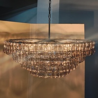 Lustre américain à 4 niveaux en verre fumé de 36 pouces pour chambre d'hôtel, villa, salle à manger, restaurant vintage, luminaires ronds en verre modernes