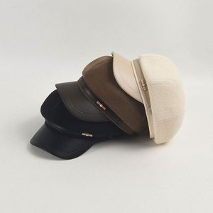 Gorro Newsboy con Decoración de Lazo de Perlas, Otoño-Invierno 2024, Visera de Cuero Vintage, 8 Paneles, Boina para Mujer - Product Image 1