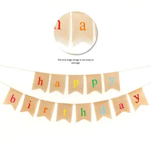 <span class=keywords><strong>Guirlande</strong></span> de drapeaux vintage joyeux anniversaire en toile de jute pour décorations de fête Diwali Bannière Décorations suspendues - Product Image 4