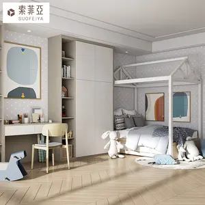 Suofeiya Фабрика экспорта детской комнаты белые деревянные наборы мебели с кроватью и шкафом