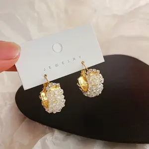Vershal A2-29 echte vergoldete elegante weiße Kristall Diamant Creolen hand gefertigte Ohrringe für Frauen 2022