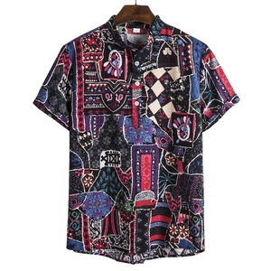 <span class=keywords><strong>Chemise</strong></span> à manches courtes en lin décontractée de style africain ethnique à fleurs, 10 couleurs - Product Image 3
