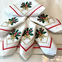 Serviettes de table de Noël en lin brodées sur mesure, décoration de table personnalisée pour les fêtes, ensemble de serviettes de Noël, cadeau, vente en gros, OEM