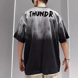 <span class=keywords><strong>T</strong></span>-<span class=keywords><strong>shirt</strong></span> estiva in stile americano di alta qualità lavorata a maglia frontale e posteriore con maniche corte allentate e stampe di lettere - Product Image 5