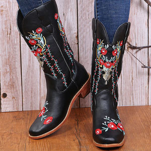 أحذية كاوبوي نسائية WY3005 من BUSY GIRL مع تطريز زهور، أحذية غربية مريحة للمشي والترفيه وركوب الخيل - Product Image 6