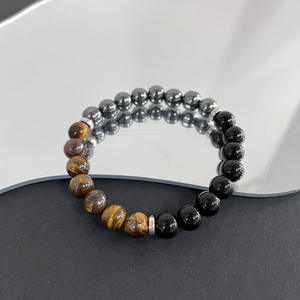 Pulsera Elástica de Piedras de Hematita, Ojo de Tigre y Obsidiana con Cuentas de Acero Inoxidable, para Hombre y Mujer, Regalos - Product Image 3