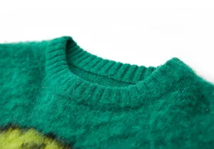 Pull en mohair tricoté personnalisé OEM pour homme, col ras du cou en jacquard