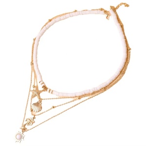 Colar em camadas para mulheres meninas, colar de argila boêmio com pingente de sol e estrela, em camadas simples, novidade da moda verão praia - Product Image 2